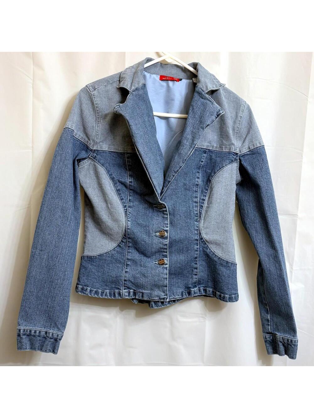 Apple Bottoms Women's Denim Blazer Jacket Large Two-Tone Patchwork Studded